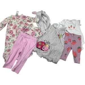 Baby Girl 0-3 Mos Sleeper One Pieces Pants Pink Outfits Clothing Lot of 7 Items